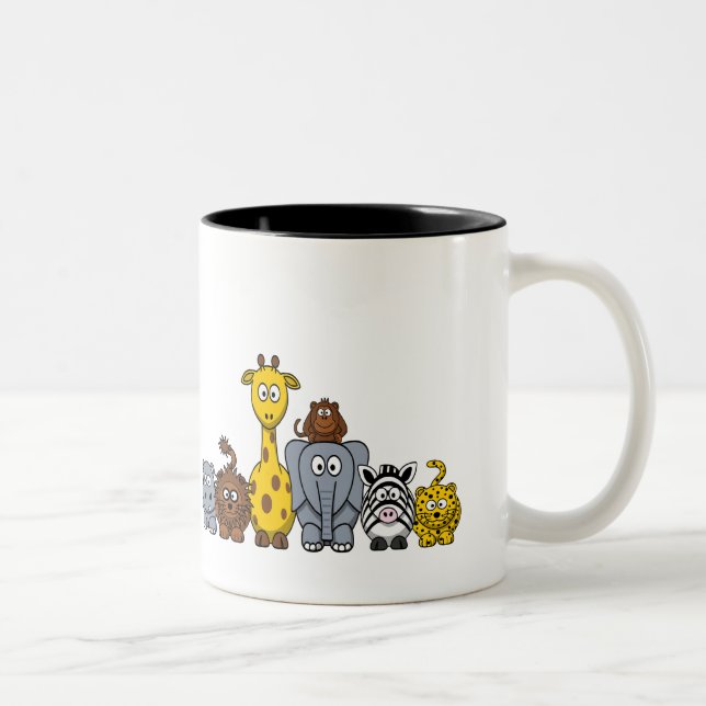 Caneca De Café Em Dois Tons Animais da Selva de Cartoon (Direita)