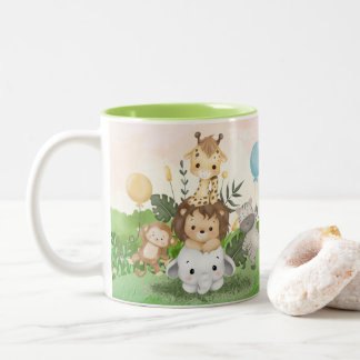 Caneca De Café Em Dois Tons Animais da Selva em Aquarela Fofa Aniversário Nome