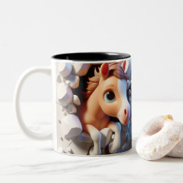 Caneca De Café Em Dois Tons Animais de café de cacau quente com cavalos de beb