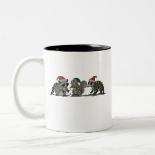 Caneca De Café Em Dois Tons Animais de Natal Papai Noel Louco Guaxinim Gambá E