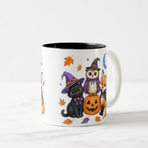 Caneca De Café Em Dois Tons Animais Fofos de Halloween - Bruxa Gato Preto Coru
