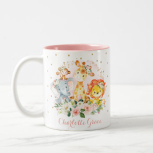 Caneca De Café Em Dois Tons Animais Safari Cachorro Amarelo Rosa