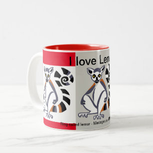 Caneca De Café Em Dois Tons Animais selvagens - Adoro LEMURS - Natureza - Mada