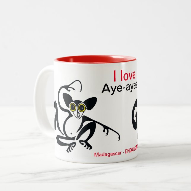 Caneca De Café Em Dois Tons Animais selvagens que amo AYE-AYES - Vida selvagem (Frente Esquerda)