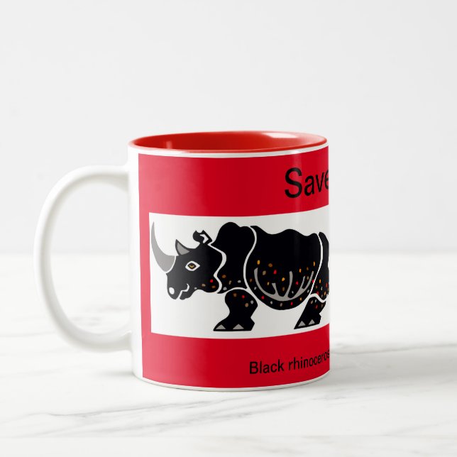 Caneca De Café Em Dois Tons Animal africano - Save RHINOS - Wildlife - (Esquerda)