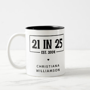Caneca De Café Em Dois Tons Aniversário de 21 anos personalizado 21 EM 25 De S