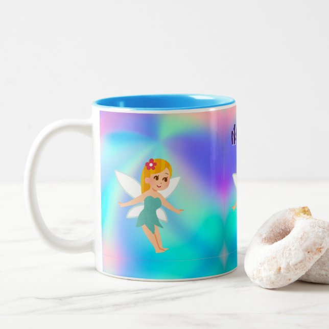 Caneca De Café Em Dois Tons Aniversário de Fada Princesa Caprichosa (Com Donut)