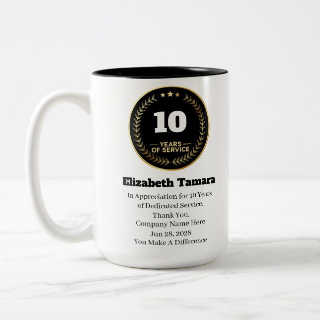 Caneca De Café Em Dois Tons Aniversário de trabalho de 10 anos | Apreciação do (Esquerda)
