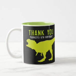 Caneca De Café Em Dois Tons Aniversário do Dinossauro Obrigado