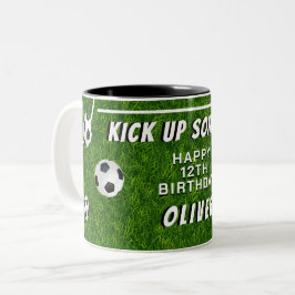 Caneca De Café Em Dois Tons Aniversário do Esporte de Grama de Futebol da Bola