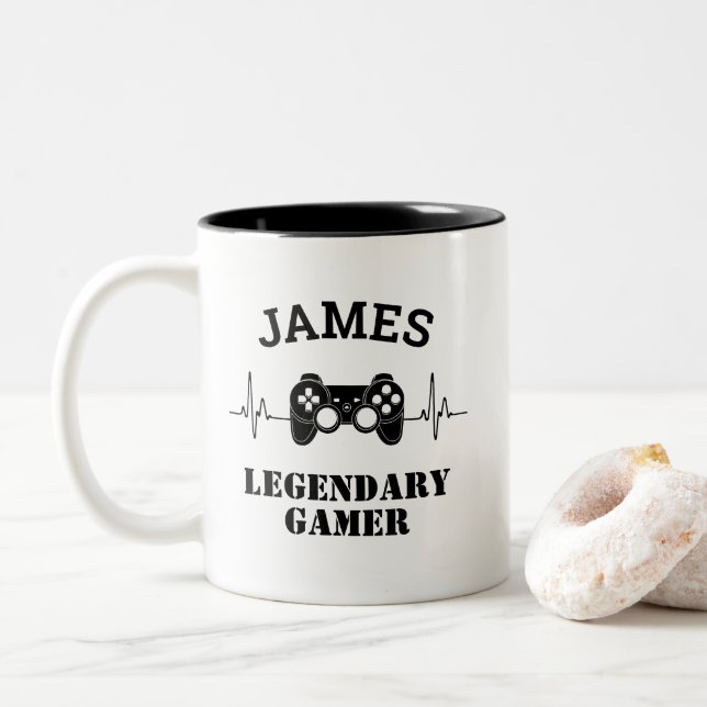 Caneca De Café Em Dois Tons Aniversário do Geek de Jogos Engraçado Personaliza (Com Donut)