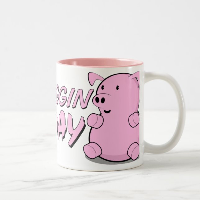 Caneca De Café Em Dois Tons Aniversário feliz de Piggin (Direita)