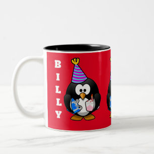 CANECA DE CAFÉ EM DOIS TONS ANIVERSÁRIO PERSONALIZADO DOS PINGUINS