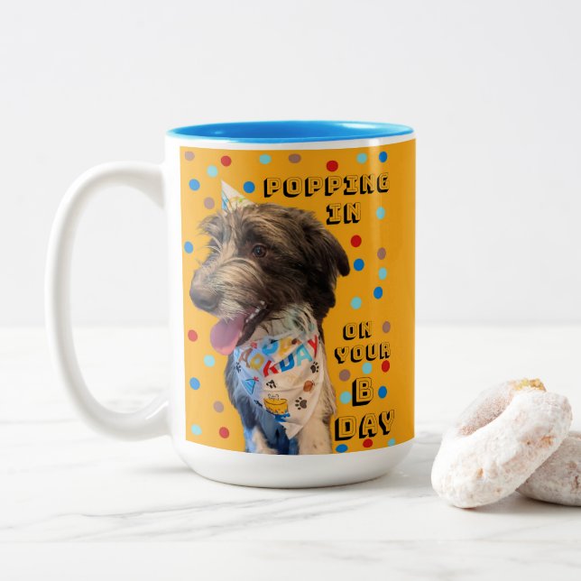 Caneca De Café Em Dois Tons Aniversário Pop Em Puppy Mug (Com Donut)