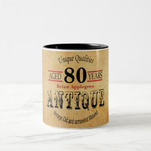 Caneca De Café Em Dois Tons Aniversário velho do 80 do temporizador