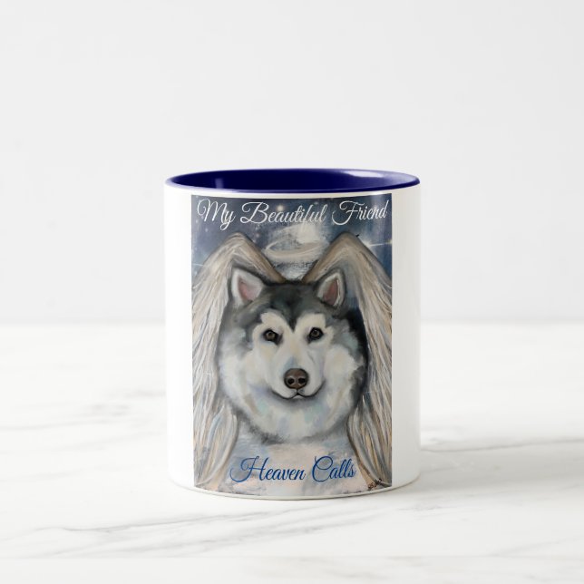 Caneca De Café Em Dois Tons Anjo Alaskan Malamute (Centro)