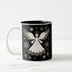 Caneca De Café Em Dois Tons Anjo de Natal Brilho Cristão Xmas Religioso
