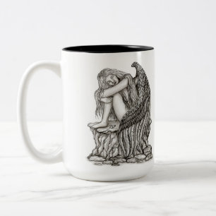 Caneca De Café Em Dois Tons Anjo dormindo na pedra
