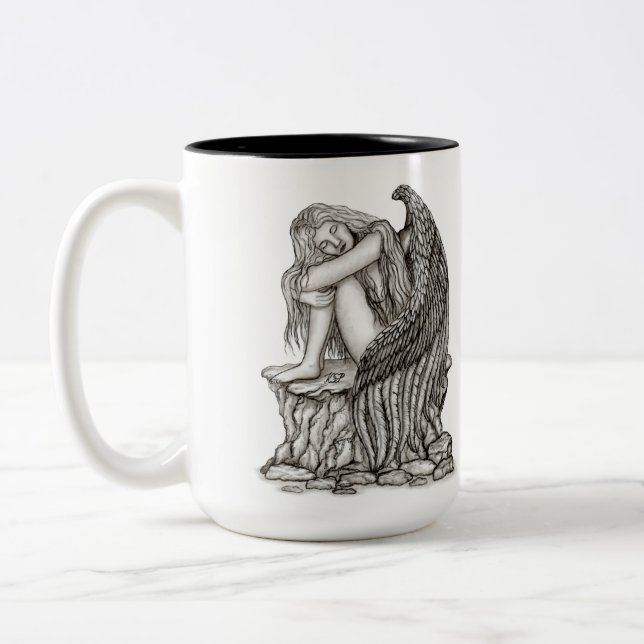 Caneca De Café Em Dois Tons Anjo dormindo na pedra (Esquerda)