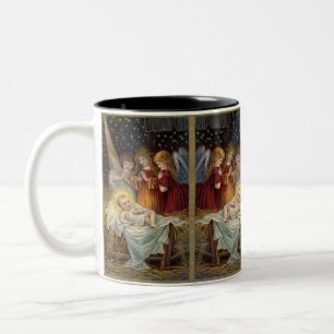 Caneca De Café Em Dois Tons Anjos da Natividade de Natal Vitoriano Vintage