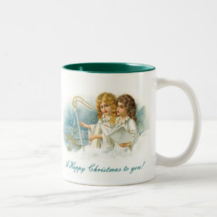 Caneca De Café Em Dois Tons Anjos do Natal do canto