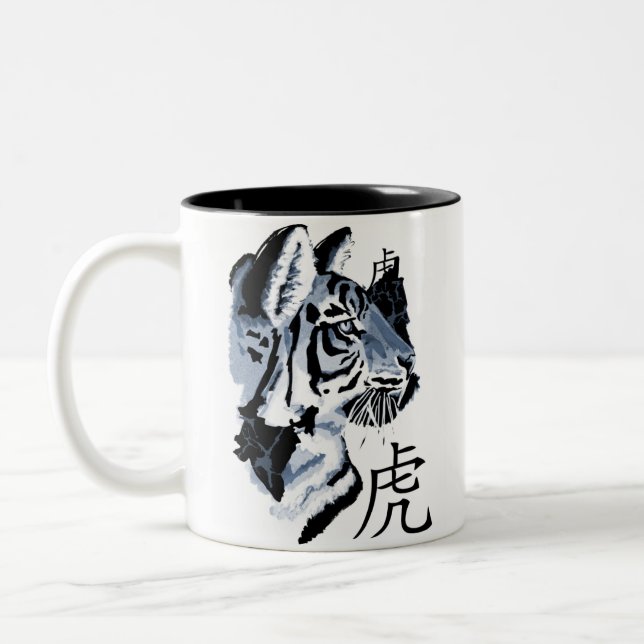 Caneca De Café Em Dois Tons Ano chinês do tigre (azul) (Esquerda)