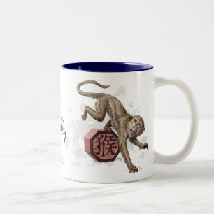 Caneca De Café Em Dois Tons Ano da Arte Zodiaca Chinesa Macaco