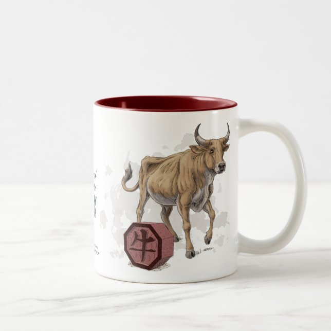 Caneca De Café Em Dois Tons Ano da Arte Zodiaca Chinesa Ox (Direita)