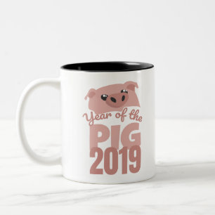Caneca De Café Em Dois Tons Ano da cabeça engraçada do porco do porco 2019 -