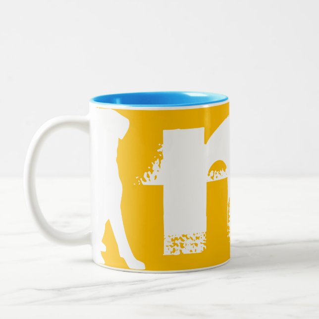Caneca De Café Em Dois Tons Ano de Aniversário do Cão Branco Chinês Monograma  (Esquerda)