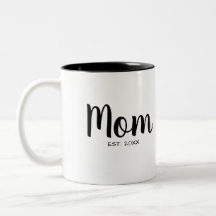 Caneca De Café Em Dois Tons Ano de Fundação da Mamãe Design de Letra Chic