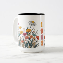 Caneca De Café Em Dois Tons Año de nacimiento de las mujeres de flores silvest