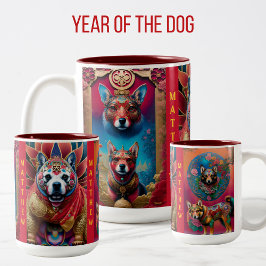 Caneca De Café Em Dois Tons Ano do Aniversário do DOG Art 3 Designs Atordoante