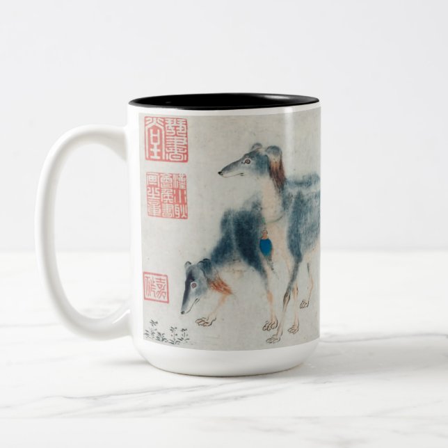 Caneca De Café Em Dois Tons Ano do Cão Pintado Chinês Aniversário Mug (Esquerda)