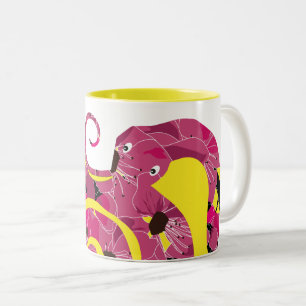 Caneca De Café Em Dois Tons ano do cobra, sanake floral vermelho