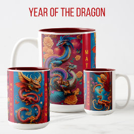 Caneca De Café Em Dois Tons Ano do Dragão - Sinal de Astrologia Chinesa - Aniv