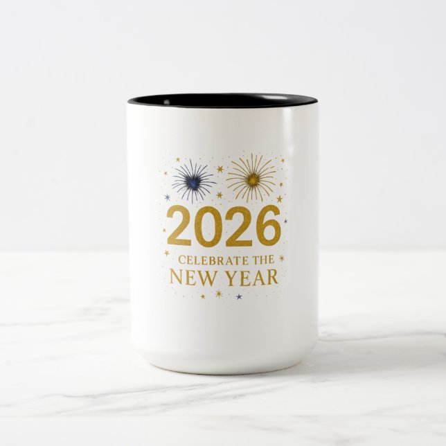 Caneca De Café Em Dois Tons Ano Novo 2026 Mug - Presente de Férias (Centro)