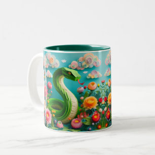 Caneca De Café Em Dois Tons Ano Novo Chinês cobra verde 2025 2TM3