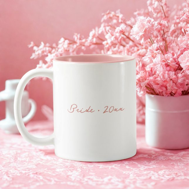 Caneca De Café Em Dois Tons Ano Nupcial Minimalista Rosa (Criador carregado)