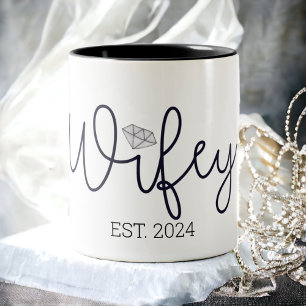 Caneca De Café Em Dois Tons Ano Personalizado Diamante Script Preto para Espos