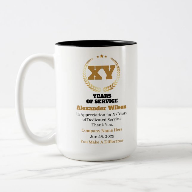 Caneca De Café Em Dois Tons Anos de Serviço Agradecimento – Nome do Funcionári (Esquerda)