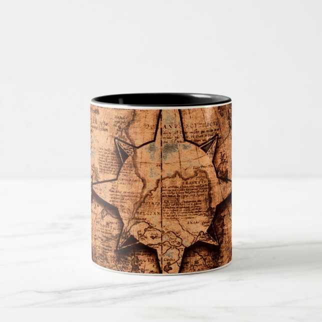 Caneca De Café Em Dois Tons Antigo viajante mundial - Rosa de mapas e compasso (Centro)