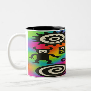 Caneca De Café Em Dois Tons Antigos Ecos - Psicodélica - Mug Petroglifo