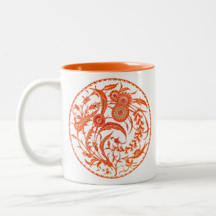 Caneca De Café Em Dois Tons Antiguamente Chinês Jacobean Floral - Laranja-mand