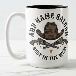 Caneca De Café Em Dois Tons Antiguidade Armas de Cowboy ADD NOME Velho Salão O
