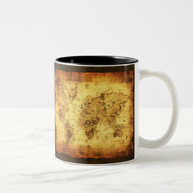 Caneca De Café Em Dois Tons Antiguidade Vintage Histórica Velho Mundo Mapa Caf (Direita)
