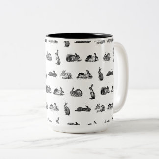 Caneca De Café Em Dois Tons Antiguos Rabbits Vintage Bunny Art CUSTOM COR