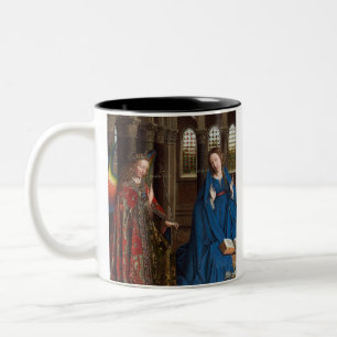 Caneca De Café Em Dois Tons Anunciação de Van Eyck Premium Luz da Catedral