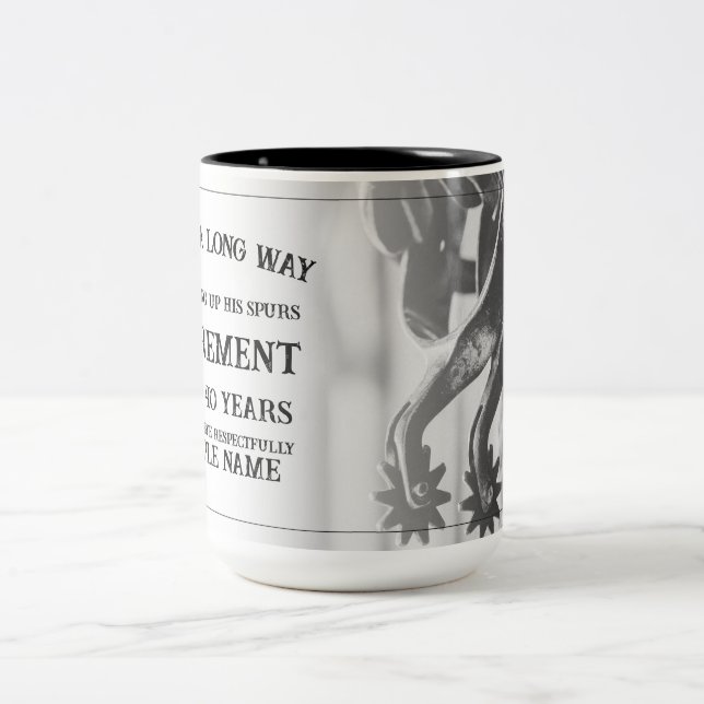 Caneca De Café Em Dois Tons Anúncio de aposentadoria com esporos antigos (Centro)