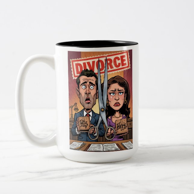 Caneca De Café Em Dois Tons Anúncio de Divórcio em Caneca (Esquerda)